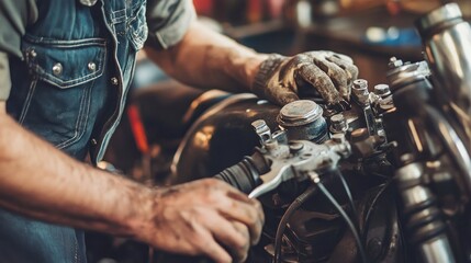 Mechanic Working on a Motorcycle Engine