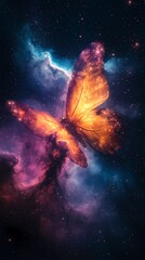 Obraz premium colorful butterfly-shaped nebula in the deep black of space background with generative