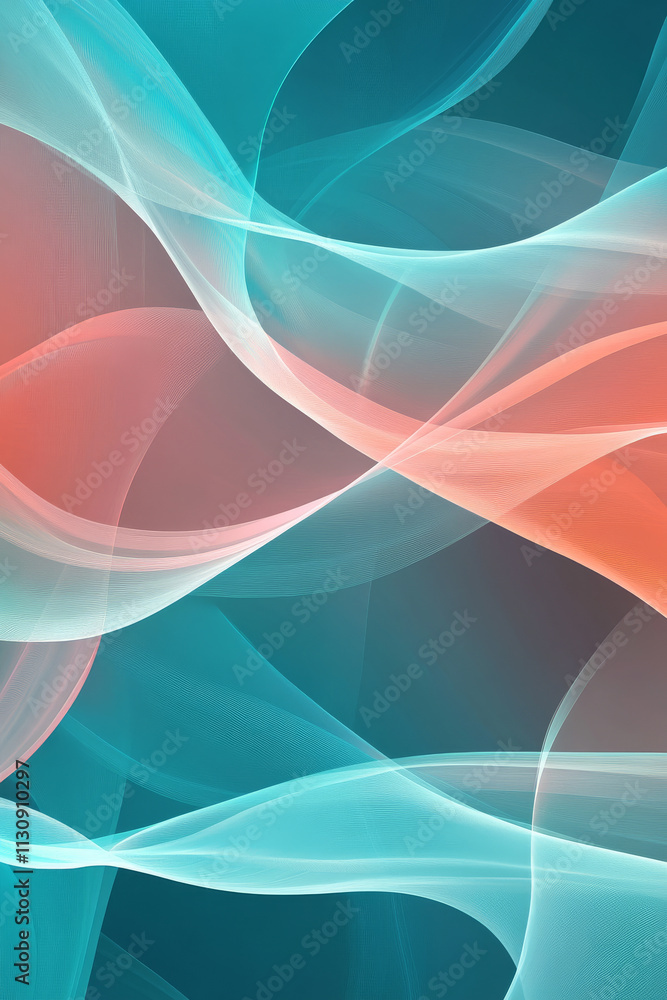 Canvas Prints gentle gradients of turquoise and coral intertwine in abstract flowing shapes, highlighted by soft t