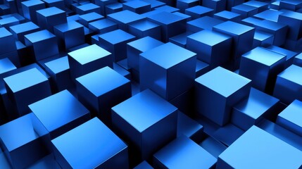 A vibrant field of blue 3D cubes creates a dynamic and engaging visual pattern.