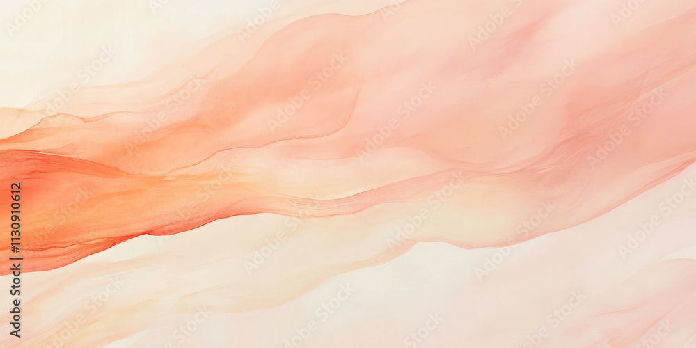 Poster warm peach and coral abstract composition with smooth flowing shapes, blending into soft gradients. 