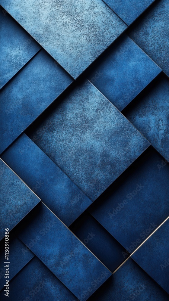 Poster a textured blue abstract design featuring overlapping geometric shapes.