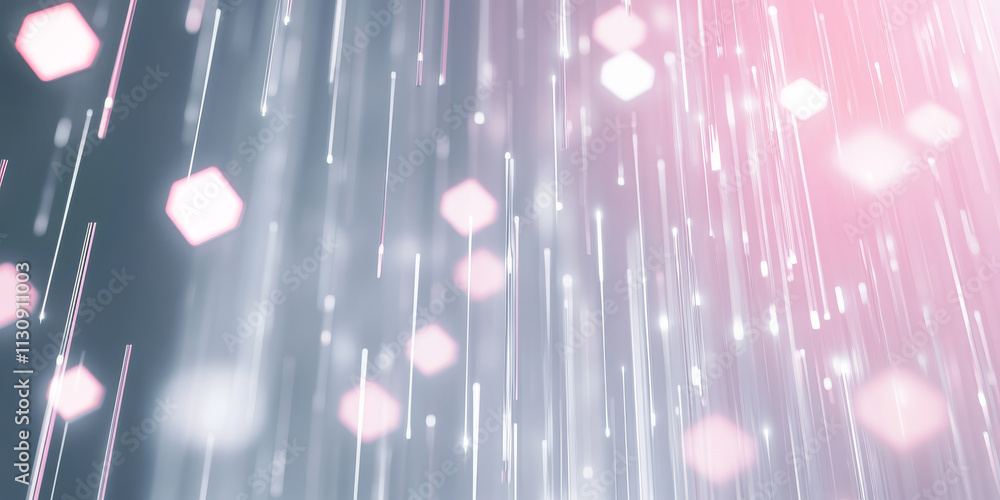 Poster light gray abstract background with glowing hexagonal patterns. soft pastel pink and white lights il
