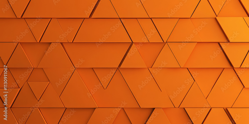 Poster sleek, high-tech orange background with sharp triangular block structures. the 3d triangle tile patt