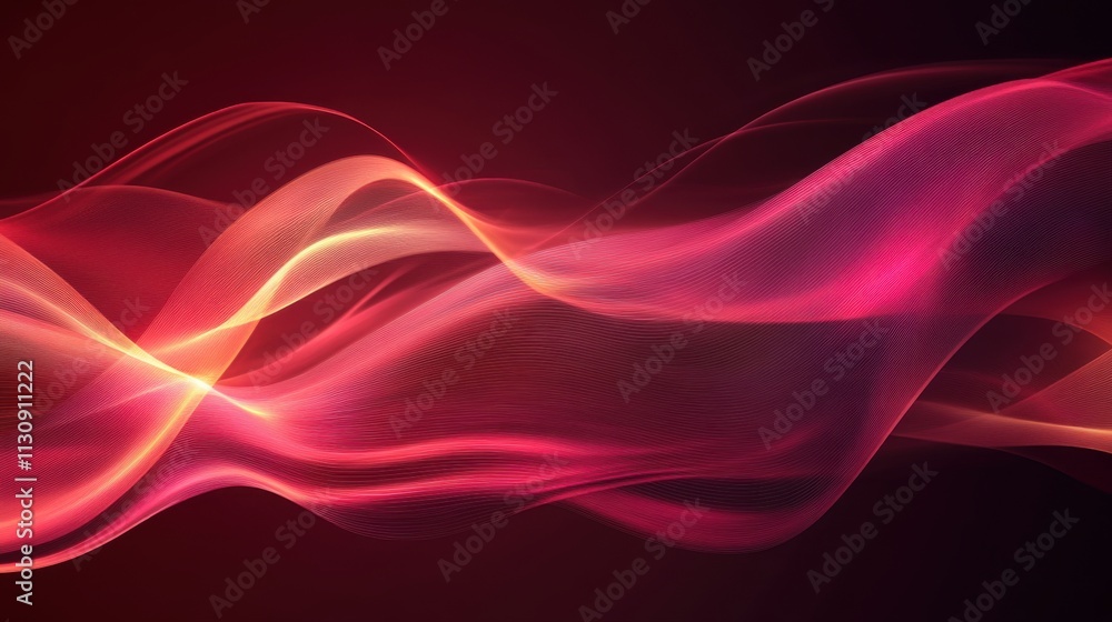 Poster abstract waves of vibrant pink and golden hues creating a dynamic and fluid atmosphere.