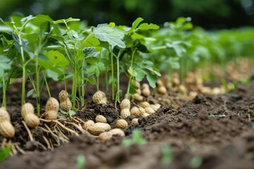 Groundnut plants with attached nuts on the roots