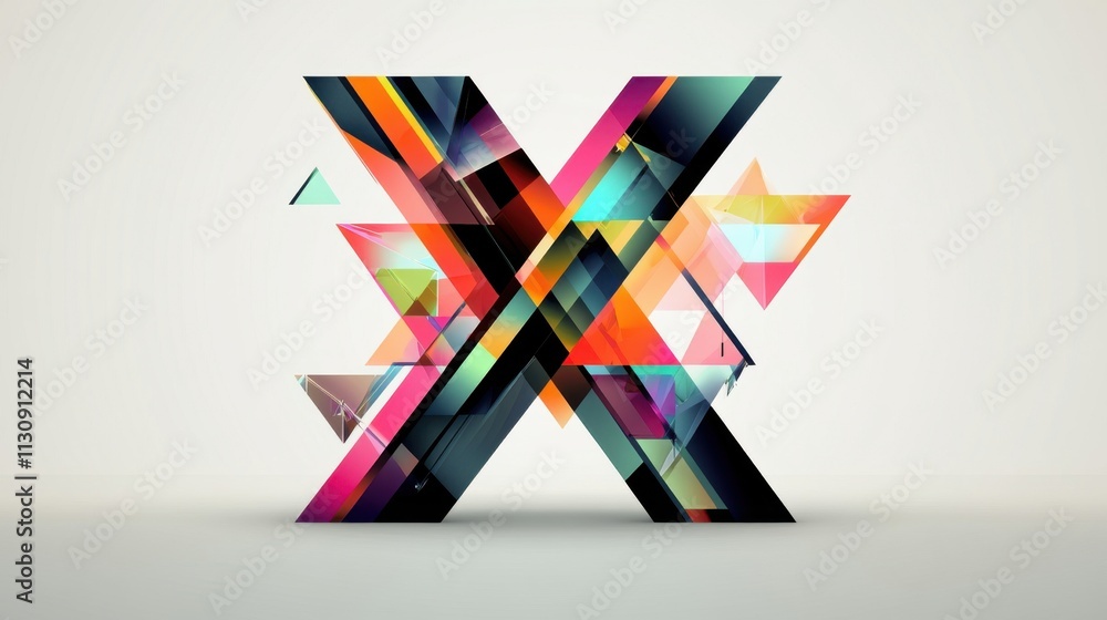 Poster abstract geometric shapes in vibrant colors create a dynamic visual element with the letter x at the