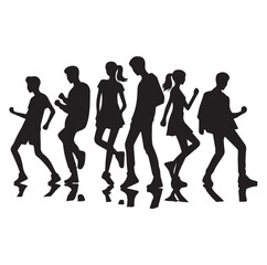 Silhouettes of teenager dancing in group Vector SHR