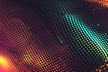 A high-energy abstract background with glowing dots of orange, green, and magenta creating a sense of rapid motion.