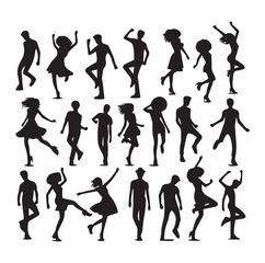 Silhouettes of teenager dancing in group Vector SHR
