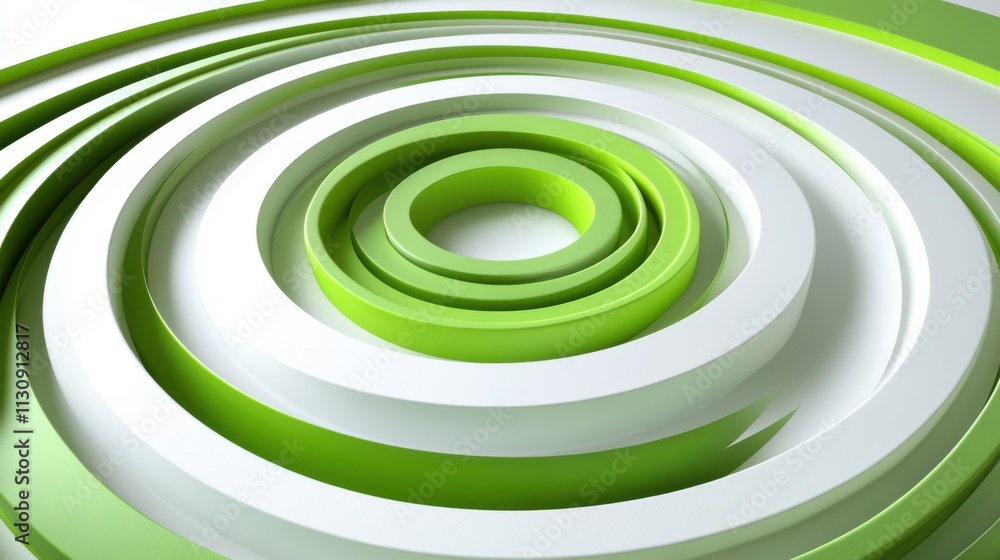 Poster abstract green and white spiral patterns create a dynamic and modern design, symbolizing growth and 