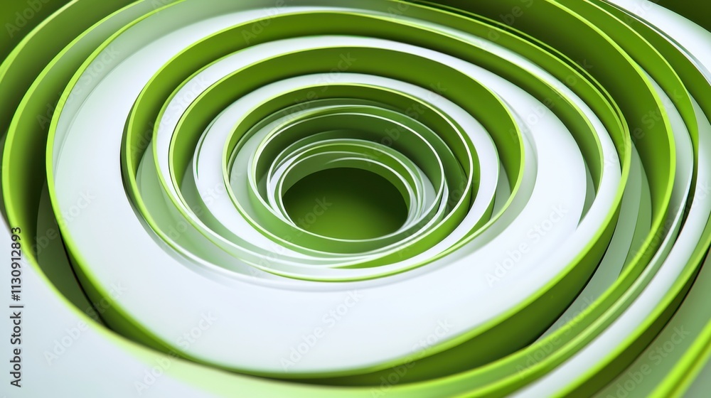 Poster abstract spiral pattern in shades of green and white, creating a mesmerizing visual effect.