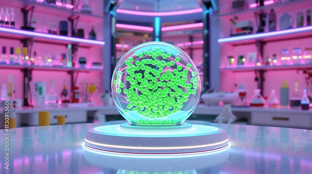 Poster futuristic lab with molecular structures symbolizing cancer prevention through biohacking