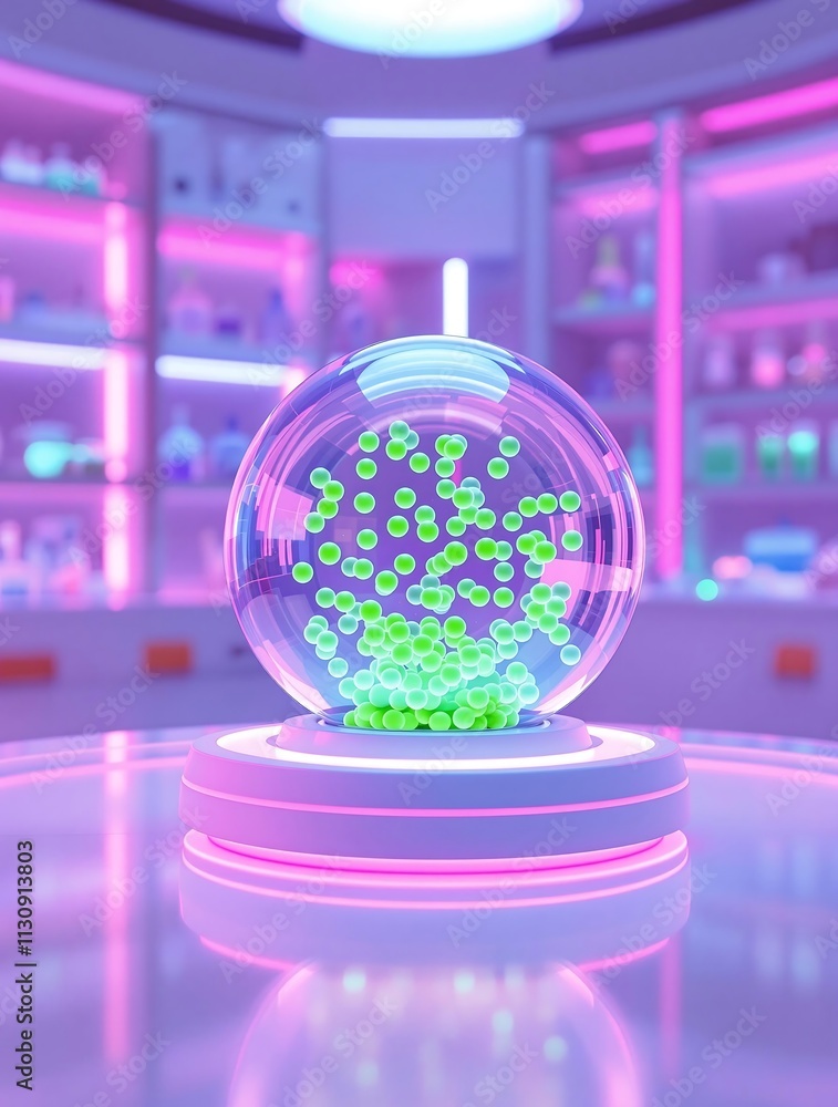 Poster futuristic lab with molecular structures symbolizing cancer prevention through biohacking