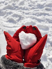 red head on snow heart 