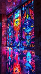 Obraz premium Mesmerizing Psychedelic Dreamscape Vibrant Digital Abstract Art with Captivating Neon Colors and Surreal Patterns that Evoke a Sense of Transcendent Wonder and Immersive Imagination