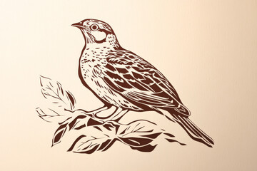 Fototapeta premium Paper cut, quail on soft beige background, delicate feathers and earthy tones, serene bird design.