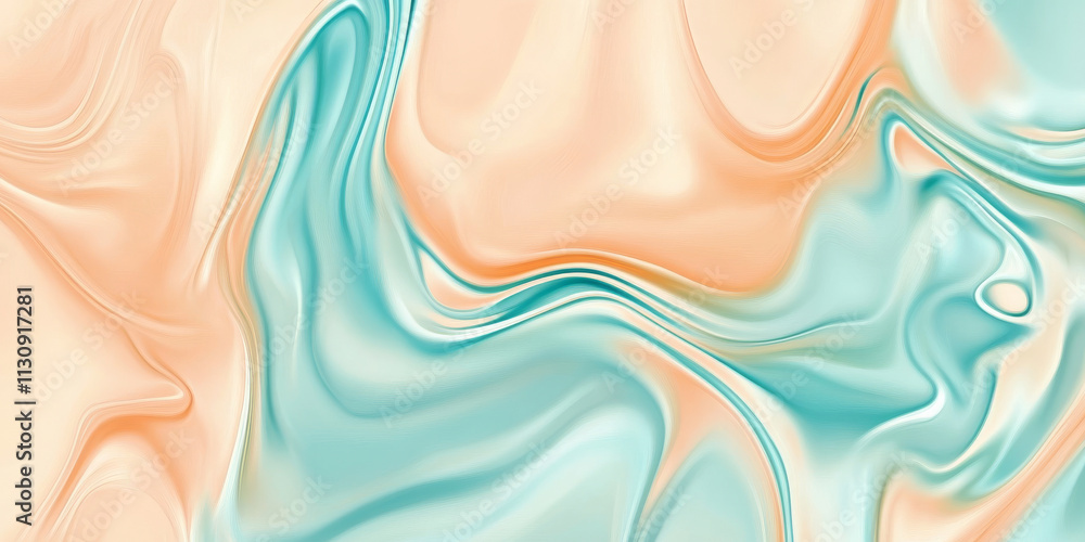 Poster soft teal and light peach abstract backdrop with gentle flowing curves. the gradients blend seamless