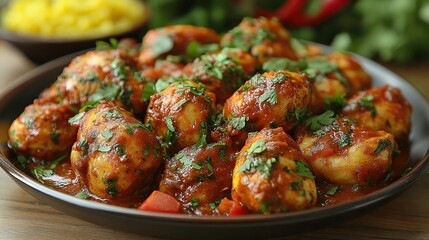 A plate of chicken curry represents a popular Indian dish, highlighting the culinary skills and cultural significance of food