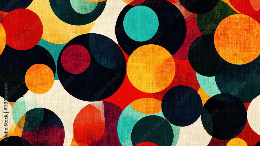 Poster vibrant abstract pattern featuring multicolored circles in various sizes and textures.