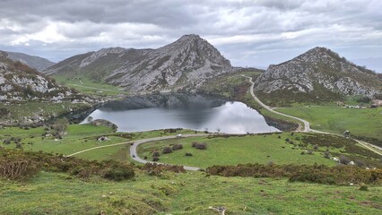 landscape with lake and mountains