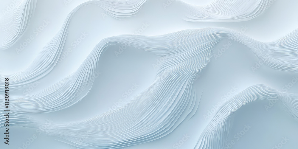 Poster light blue background with a soft wave illustration. smooth, bending patterns create a serene atmosp