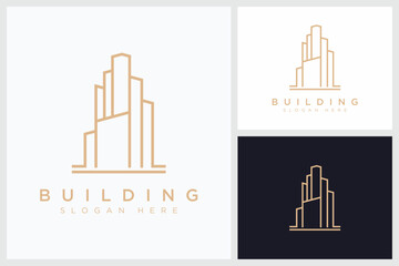 Fototapeta premium Line Art Style Building Logo, Line Art Style Vector Building Logo