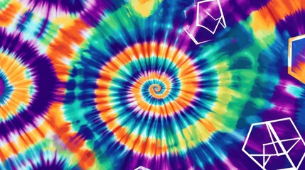 Colorful spiral tie-dye pattern with vibrant hues of blue, orange, and purple, blending in a dynamic design.