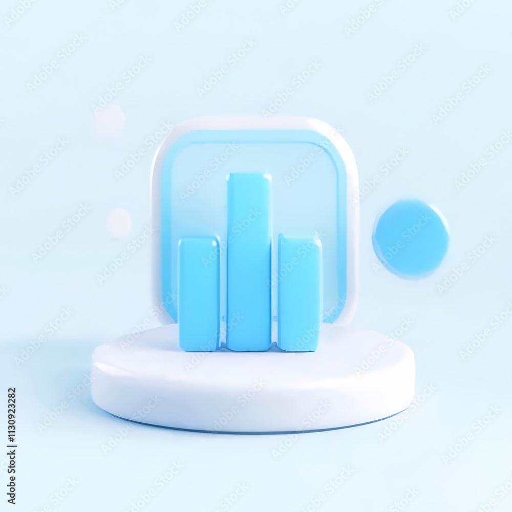 Poster 3d render of a bar graph icon on a pedestal.