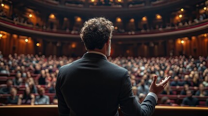 A preacher passionately gestures while delivering a sermon to a large audience in a megachurch