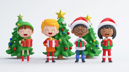 Fototapeta premium children with christmas presents