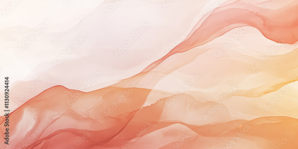 Poster warm peach and coral abstract composition with smooth flowing shapes, blending into soft gradients. 