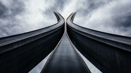 Fototapeta premium A dramatic view of an overpass, showcasing its sleek, modern architecture against a moody sky.