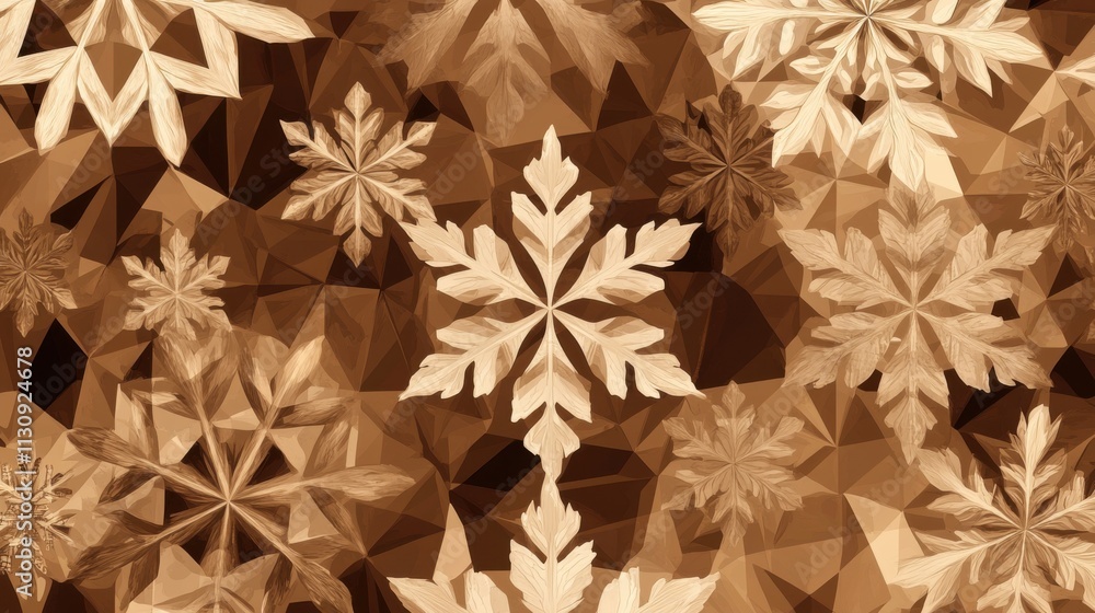Poster intricate golden snowflakes create a warm, winter-themed backdrop with rich textures and geometric p