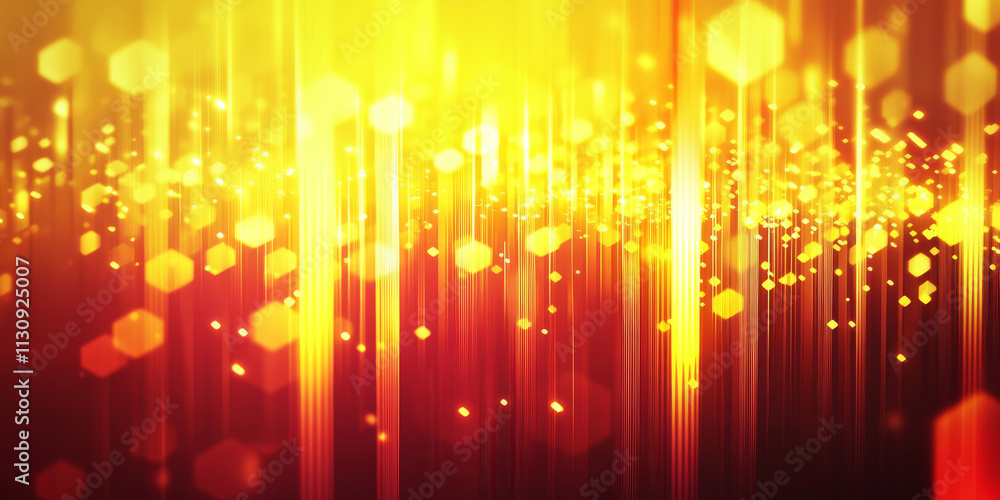 Poster bold abstract background with large glowing hexagonal patterns in red and yellow hues. the lights be