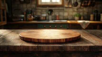 Obraz premium A Rustic wooden kitchen table, warm and inviting