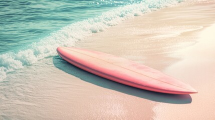 Serene Summer Scene - Soft Pastel Surfboard on Gentle Tropical Beach