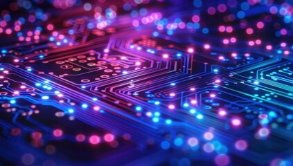 Fototapeta premium A computer chip with blue and pink lights
