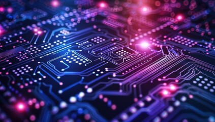 Obraz premium A computer chip with blue and pink lights