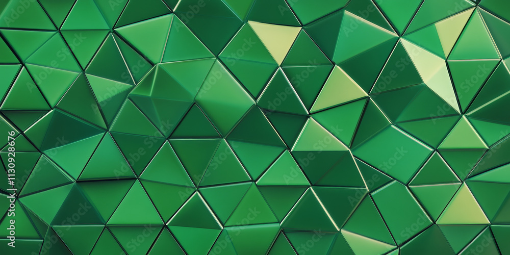 Poster bold emerald green background with a 3d triangular block structure. the high-tech wall texture, feat