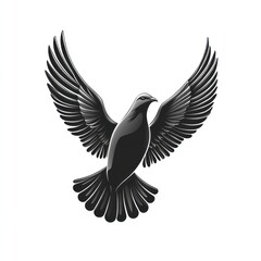 Obraz premium Black dove in flight, wings spread wide, isolated on white background.