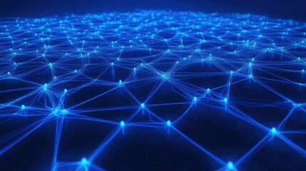 Obraz premium Abstract blue network connections creating a digital landscape of interconnected nodes.