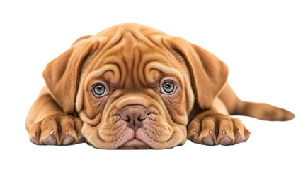 Dogue de Bordeaux Puppy Lying Down with Sad Expression 