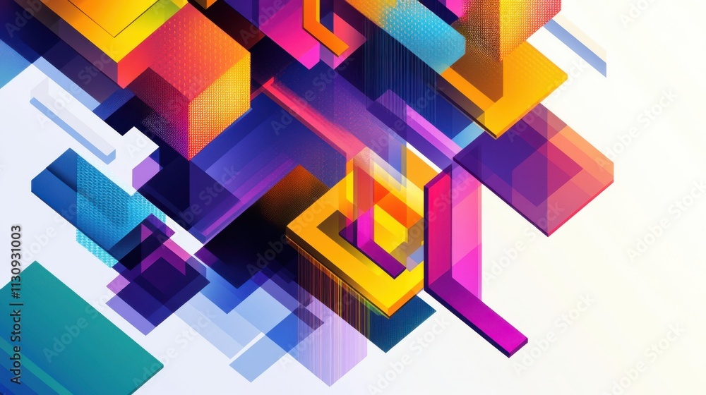 Poster vibrant abstract design featuring geometric shapes in a kaleidoscope of colors, creating a dynamic v