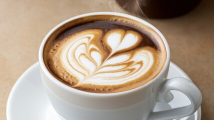 Obraz premium Close up of steaming cup of coffee or tea on vintage table - early morning breakfast on rustic background