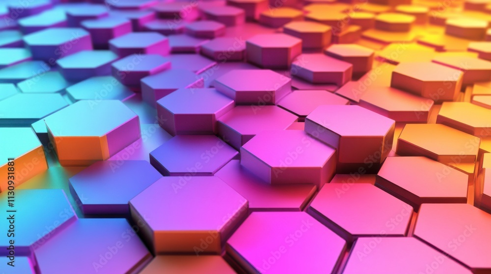 Poster a vibrant, colorful array of hexagonal shapes creates a dynamic abstract background.