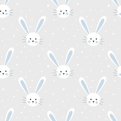 Fototapeta premium Seamless pattern with cute rabbits on a gray background