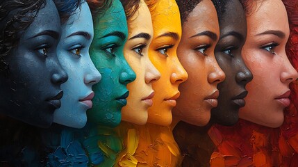 Obraz premium Colorful Women Profiles Painted Impasto Style