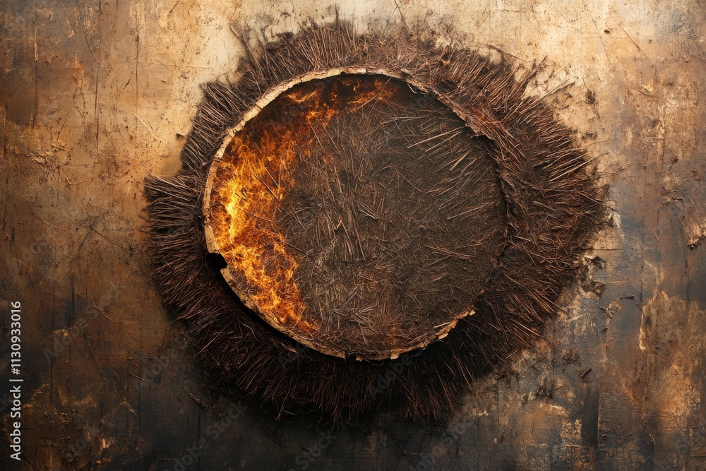 Aufkleber abstract artwork featuring an intricate design of dark spikes surrounding a circular core, evoking t
