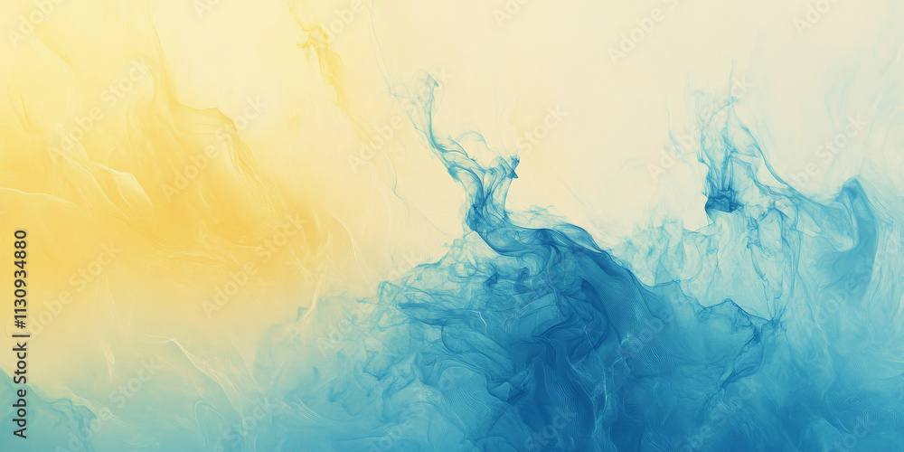 Poster bright electric blue and pale yellow abstract background with dynamic flowing shapes. gradients crea
